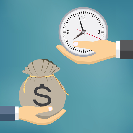 Time Is Money Illustration, People Hands exchanging time with money.のイラスト素材