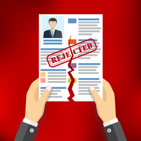 Hands holding ripped CV profile. Rejected resume.のイラスト素材