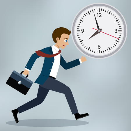 Business mam running and hurry up. Flat design, vector illustrationのイラスト素材