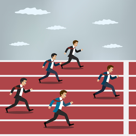 Business people running on red rubber track, business competition, conceptual vector illustration.のイラスト素材
