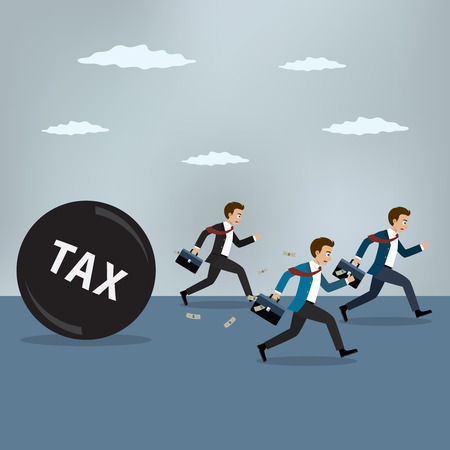 Businessmen run away from heavy tax. Business finance conceptのイラスト素材