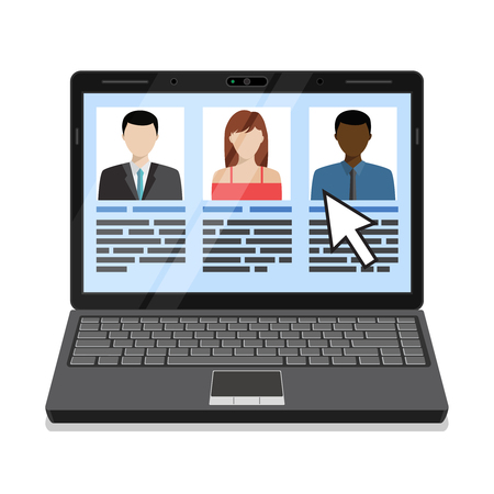 Laptop with candidates list. Flat design vector illustration.のイラスト素材