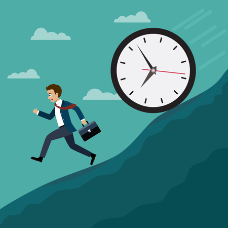 Businessmen run away from the big clock. Business concept, Flat style vector illustration.のイラスト素材
