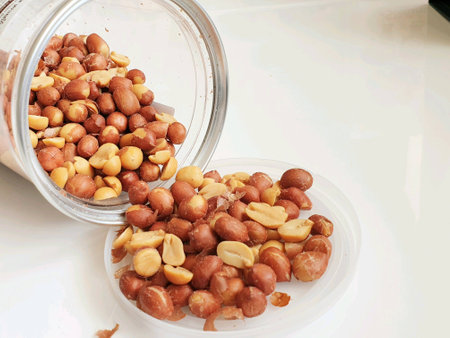 Roasted and salted peanuts cloesup backgroundの素材