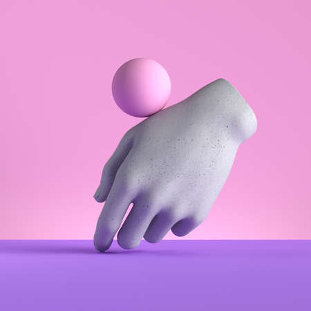 3d render, mannequin hand and ball, relaxed gesture, isolated on pink background, minimal fashion concept, simple clean design. Limb prosthesisの写真素材