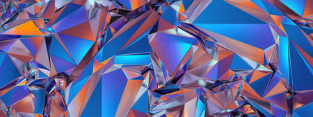3d render, abstract blue red crystal background, crumpled holographic foil, polygonal faceted...