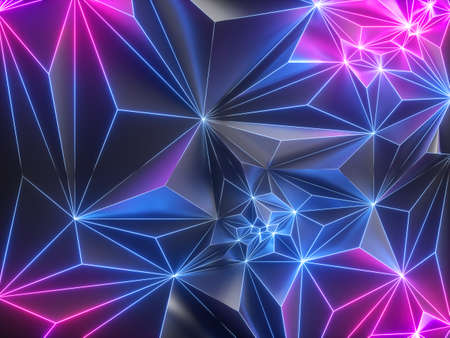 3d render, pink blue neon crystallized background, polygonal mesh, glowing light, faceted texture,...