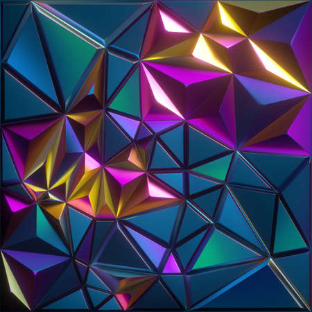 3d rendering, abstract faceted background, geometrical crystallized wallpaper, iridescent blue green...