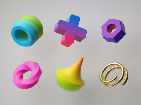 3d render, abstract colorful geometric shapes isolated on white background. Minimal modern concept,...