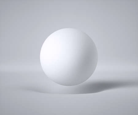 3d render, abstract white background, minimal concept, clean style. Floating ball, levitating sphere, flying bubble. Gravity concept. Hole in the floor. Empty template, copy space. Modern blank mockupの写真素材