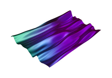 3d render, abstract drapery clip art isolated on white background, purple green fashion textile,...