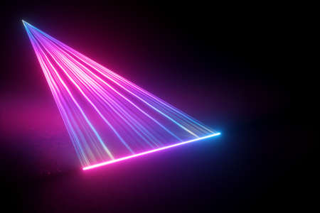 3d render, digital illustration. Neon light abstract background, pink blue rays, projecting laser, scanning effect.の写真素材