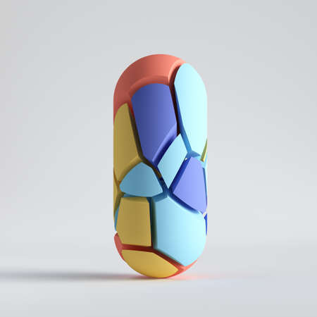 3d render. Split geometric object isolated on white background. Abstract random colorful mosaic...
