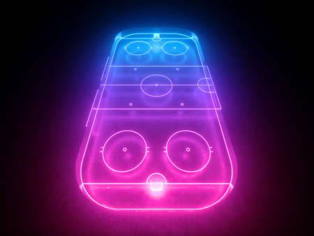 3d render, virtual neon hockey rink perspective view, sportive game playground, pink blue glowing...