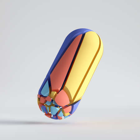 3d render. Split geometric object isolated on white background. Abstract colorful mosaic, random...