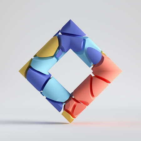 3d render, abstract random mosaic pieces, broken colorful polygonal rhombus, cracked surface with...