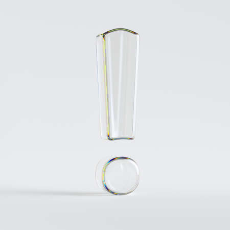 3d render, clear glass exclamation point isolated on white background