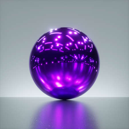 3d render. Metallic violet ball with light reflections, glossy chrome sphere object isolated on...