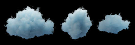 3d render. Set of random shapes of abstract clouds. Cumulus different views, clip art collection...