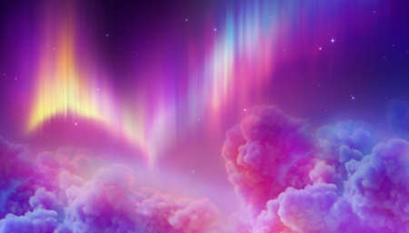 digital illustration of Aurora Borealis, abstract background. Northern lights in polar night sky,...