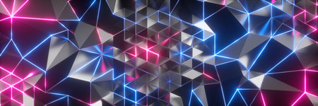3d render, abstract futuristic geometric background, crystallized metallic structure with glowing...