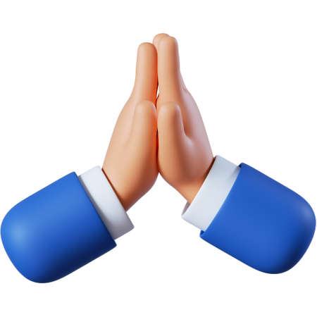 3d illustration. Cartoon character hands prayer gesture. Hope concept. Clip art isolated on white...