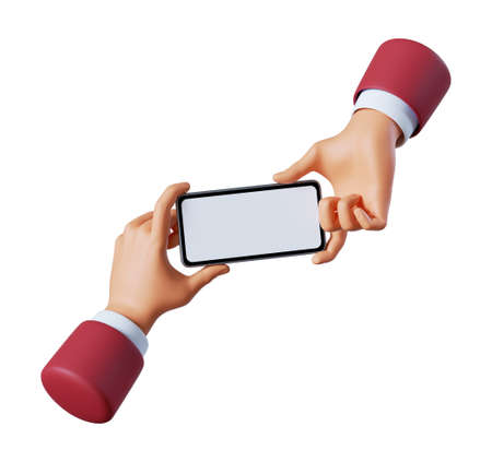 3d render, human hands hold abstract smart phone with empty touchscreen. Electronic gadget blank...