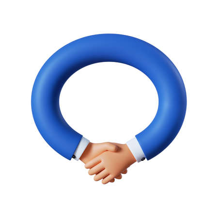 3d render, cartoon character boneless flexible hands loop. Handshake icon. Partnership concept, business clip art isolated on white backgroundの写真素材