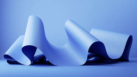 3d render, abstract background with blue folded ribbon, paper scroll macro