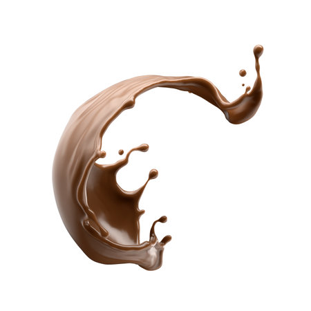 3d render, chocolate splash, cacao drink or coffee, splashing cooking ingredient. Abstract liquid wave. Brown beverage clip art isolated on white backgroundの写真素材