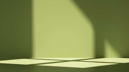 3d render, simple abstract green background with shadows and illuminated with bright sunlight going...