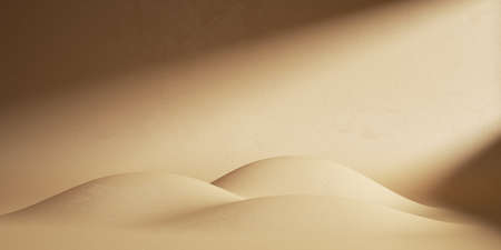 3d render, abstract minimalist beige background. Desolate landscape with hills, illuminated with sunlight.の写真素材