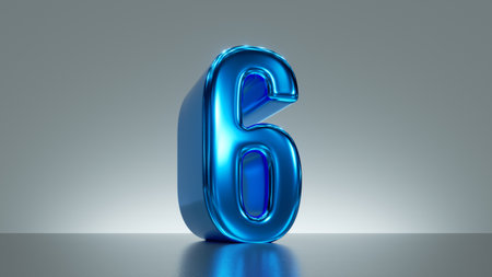 3d render, number six, blue glossy metallic symbolの写真素材