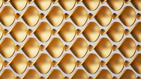 3d render, abstract modern geometric background with twisted golden shapesの写真素材