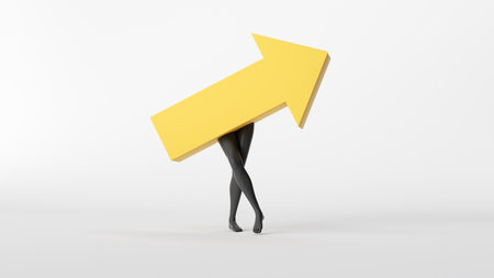 3d render, abstract info graphics, business strategy metaphor, black legs with increasing yellow arrow, success concept, progress sign isolated on white backgroundの写真素材