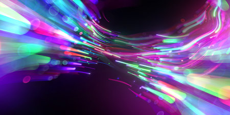 3d render, abstract colorful neon background. Speed of light, motion blurry lines and bokeh lights....