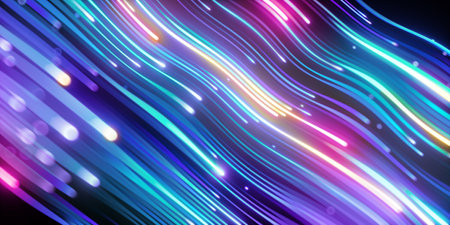 3d render, abstract background with pink blue glowing neon lines, speed of light. Data transfer...