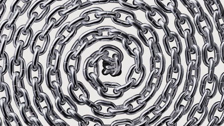 3d rendering, abstract twisted spiral chain twisted isolated on white backgroundの写真素材