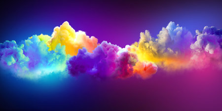 3d render, abstract fantasy background of colorful sky with neon cloudsの写真素材