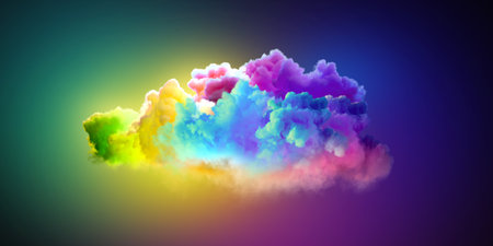 3d render, abstract background of fantasy neon cloud. Colorful smokeの写真素材