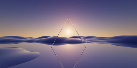 3d rendering, abstract fantastic geometric background. Violet yellow gradient sunset. Surreal...