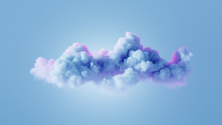 3d rendering, abstract blue cloud glowing from inside with pink neon light, isolated on pastel blue background. Stormy cumulusの写真素材