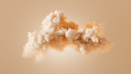 3d render, abstract yellow cloud, isolated on pastel background. Sunset cumulusの写真素材