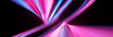 3d render illustration of abstract neon background. Fluorescent wavy lines glowing in the dark room...