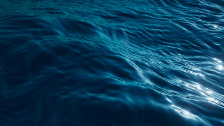 3d render, abstract background of a tranquil and deep blue water surface, with gentle ripples...