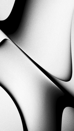 Abstract background. Modern minimalist design featuring smooth, wavy shapes in black and white, creating a sense of depth and fluidity. 3d rendering of a grainy gradient refracted in glassの写真素材