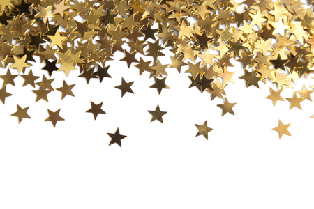 Golden stars on white backgroundの写真素材