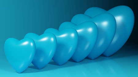 Blue Love Hearts in Row. Perfect for Valentines Day, Wedding, Mothers Dayの写真素材