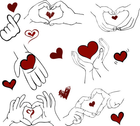 Doodle Hands with Hearts. Vector Illustration. Valentines Day Conceptのイラスト素材