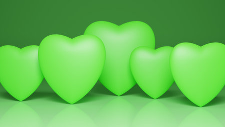 Green Hearts in Row Background. Valentines Day Concept. 3D Illustrationの写真素材
